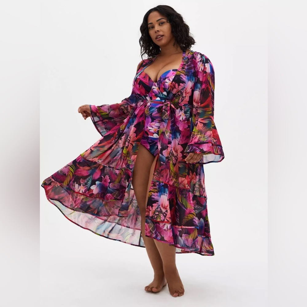 TORRID Vibrant Floral Swimsuit + Belted Cover Up - Picture 2 of 11